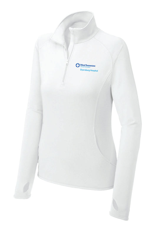 WTH Ladies Sport Wick Stretch 1/4 Pullover- White
